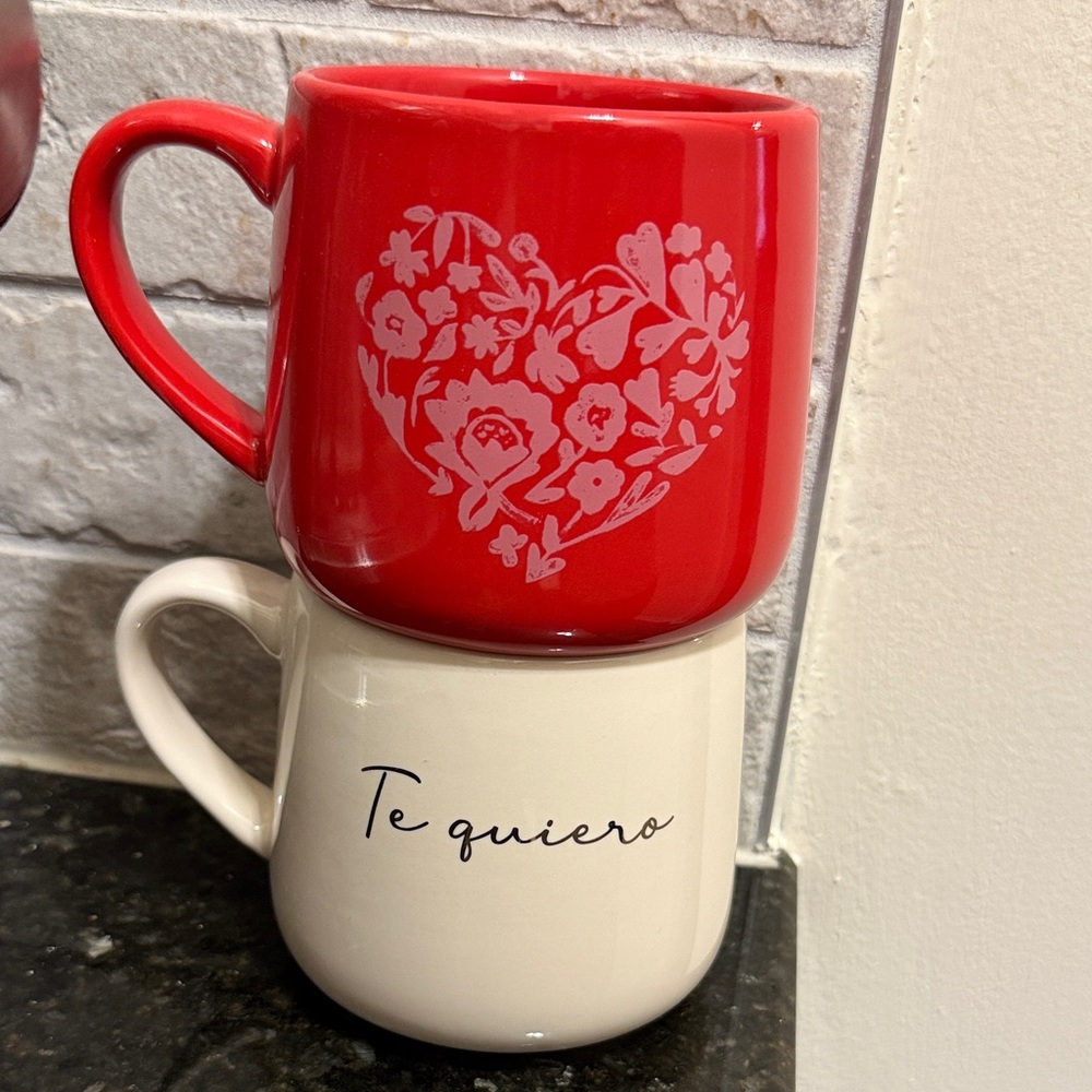 Target Red and Cream Floral Heart Mug Set